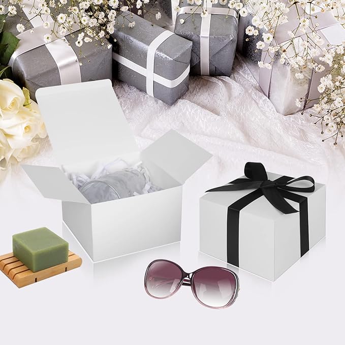 COTOPHER Small Gift Boxes 10 Pack 6x6x4 inches White Gift Boxes with Lids for Gifts, Crafting, Wedding Party Favor, Cupcake Box, Candy, Bridesmaids Proposal Box