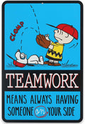 Peanuts Charlie Brown and Snoopy Baseball Teamwork Metal Sign - Fun Charlie Brown Sign for Kids' Bedroom or Classroom