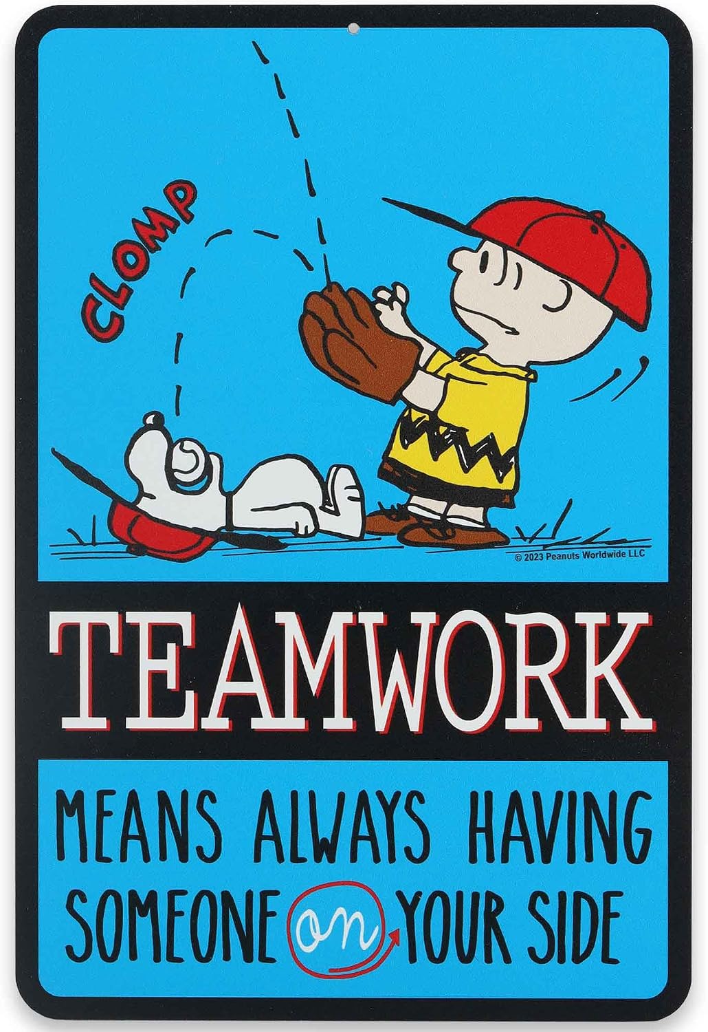 Peanuts Charlie Brown and Snoopy Baseball Teamwork Metal Sign - Fun Charlie Brown Sign for Kids' Bedroom or Classroom