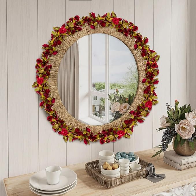 8Pcs 63Ft Burgundy Rose Garland, Fake Rose Hanging Flowers, Artificial Flower Vine, Hanging Floral Vine Garland for Wedding, Birthday Party, Wall Arch, Halloween, Christmas Garden Backdrop Decor
