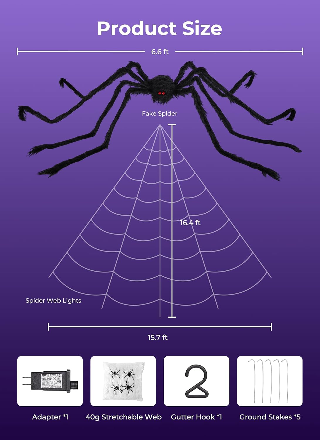 Halloween Decorations Spider Web Lights, 255 LED 16.4Ft Light Up Spider Web, ...