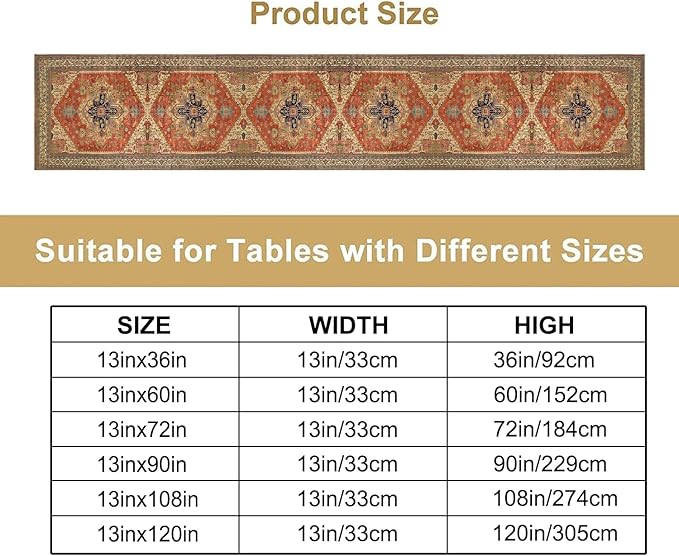 Vintage Boho Floral Table Runner, Rustic Country Farmhouse Orange Yellow Grey Retro Flower Pattern for Home Kitchen Table Decor Dining Coffee Room Party Decor 13x108in
