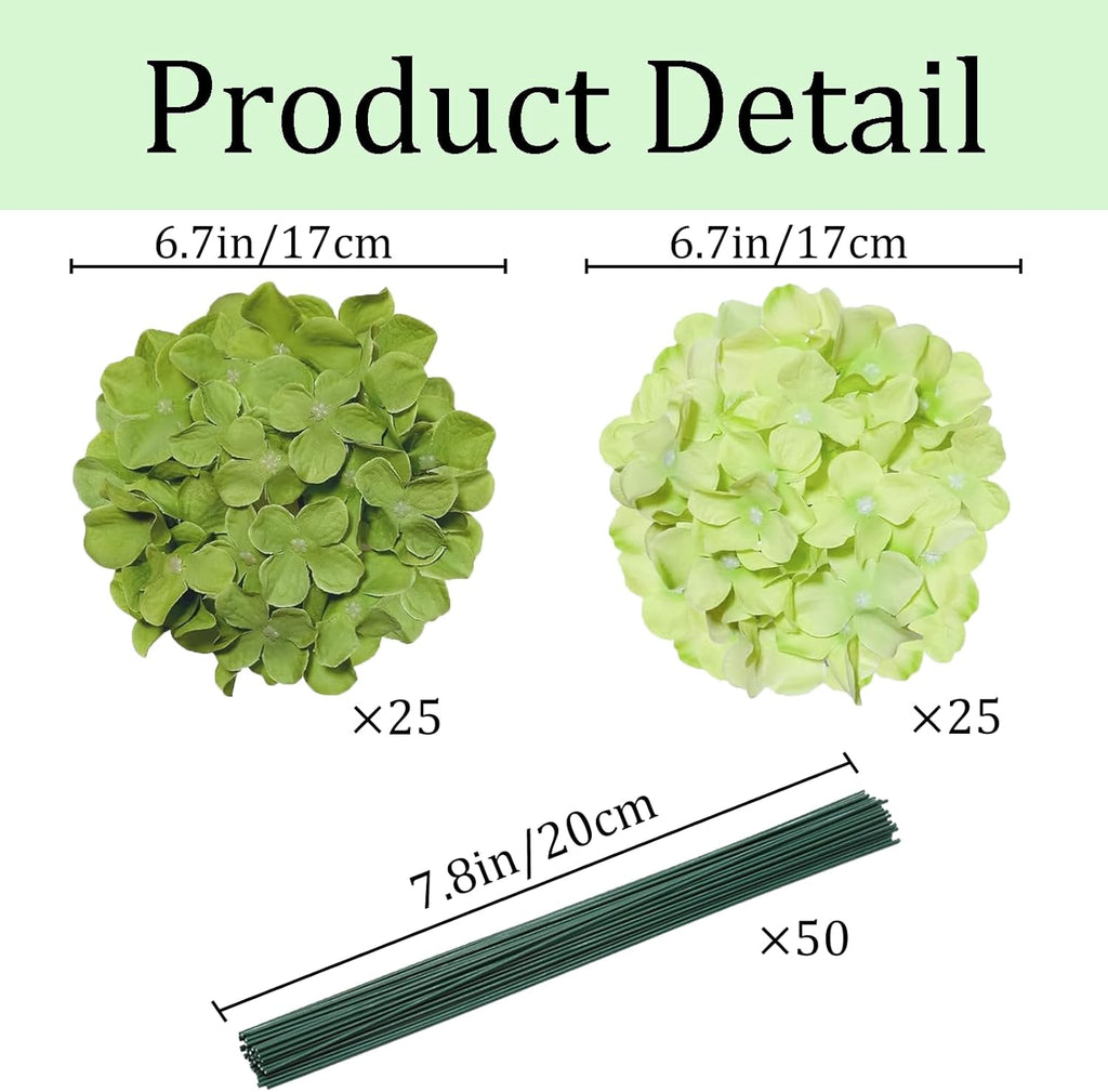 faux green mix hydrangea artificial flowers bulk fake, close-up detail