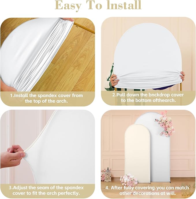 White and Beige Arch Backdrop Cover for Wedding, 7.2FT 6FT Set of 2 Stretchy Spandex Fitted Arch Stand Cover for Baby Shower, Birthday Party Decor, Chiara Backdrop Cover with Double-Sided Design