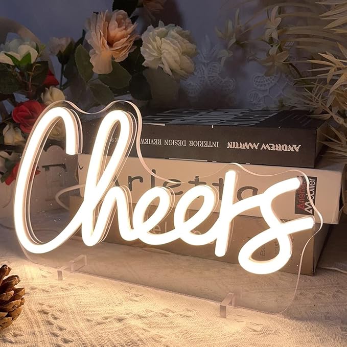 Cheers Table Number Neon Sign Desk Lamp Night Light Wedding Letter LED Neon Sign Wedding Table Decorations Neon Light Bedroom Home Room Decor Christmas Party Warm White USB 30×16.3 CM