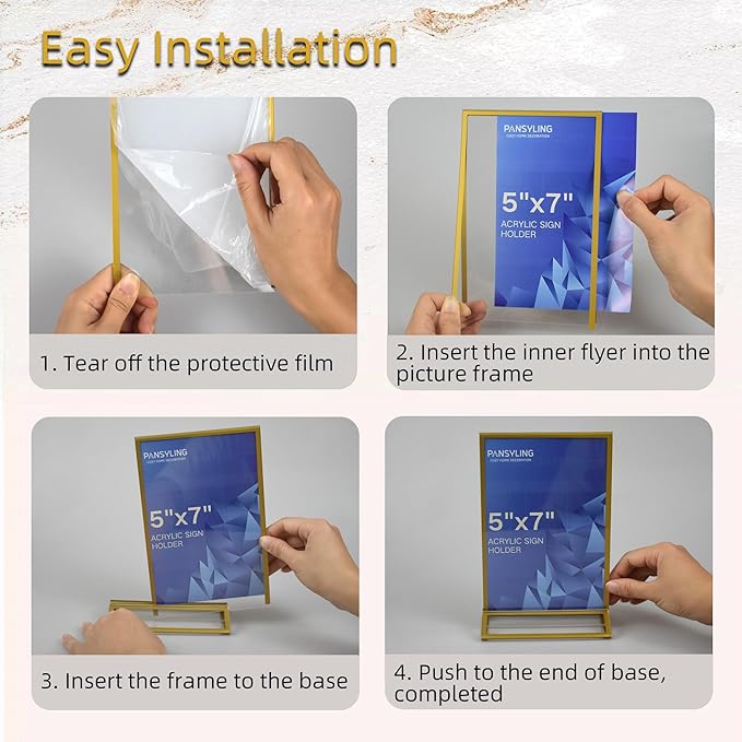 6 Pack Acrylic Sign Holder 5x7" Photo Frames, Double-sided Clear Menu Holder Gold Picture Frames for Wedding Table Numbers, Table Top Display Sign Stand Plastic Flyer Holder Vertical Paper Holder