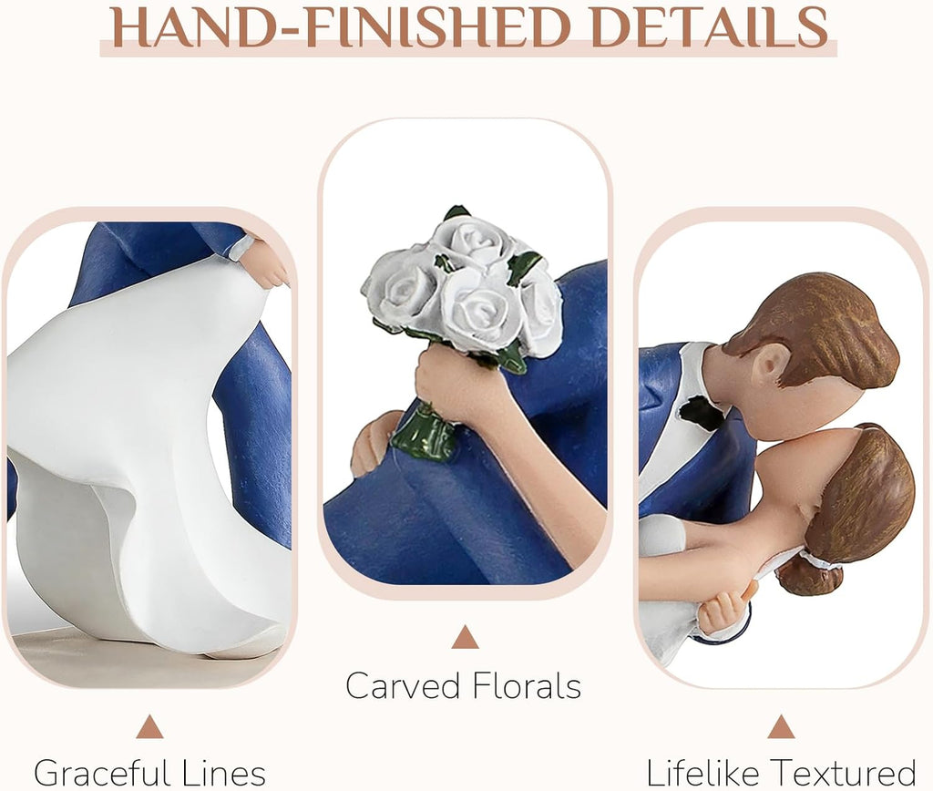 Storieme Wedding Cake Topper Decoration: Bride and Groom Kissing Resin Figurine with Secure Base – Romantic Couple Gifts for Wedding Anniversary & Engagement