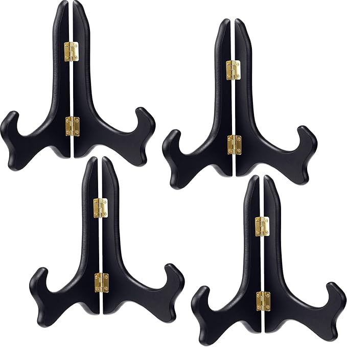 Tatuo 4 Packs Wooden Display Stand Decorative Plate Stands for Display Picture Frame Holder Easels