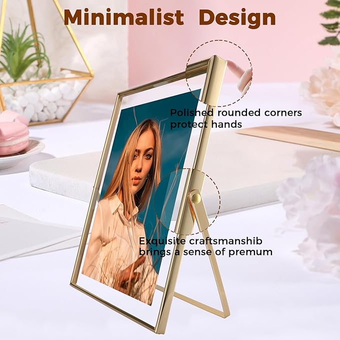 Gold Floating Frame, 10"x12", Vertical, For Picture 8.5x11, 8x10, 7x9, Tabletop Shelf Photo Frame, Classy For Summer Holiday, Birthday or Wedding, Home or Office Décor