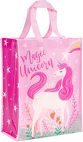 Loveinside Unicorn Reusable Gift Bag, Pink Magic Unicorn and Stars Design Medium Recycled Pink Gift Bag for Girls, Kids, Birthday, Baby Shower, Party Favor, 10" x 5" x 13", 1 Pcs