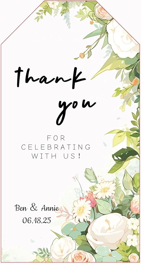 Personalized Gift Tags, Thank You Tags for Wedding Birthday Business Party Favors, Custom Hang Tags with Your Text and String, 2 X 3.75 Inch (Wreath Pattern 6)