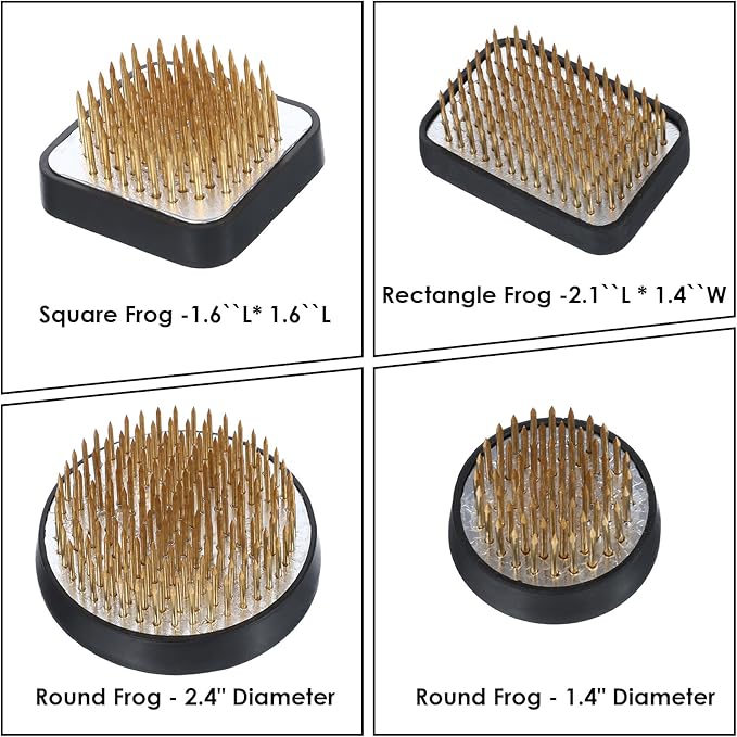 4/Set Flower Frog Japanese Ikebana Flower Arrangement Kenzan Kit, 2.4”Round Floral Frog Moribana+1.6”Square Ikebana Kenzan+2.1”x1.4”Rectangle Pin Frog+1.4”Round