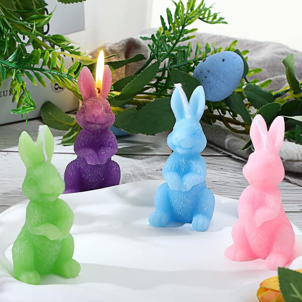 BBTO 4 Pcs Easter Bunny Candles Gift Set Rabbit Shape Spring Candles for Easter Bunny Decorations Party Table Home Decor Spring Celebrations