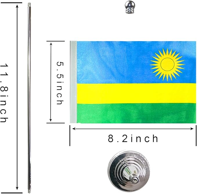 GentleGirl.USA Rwanda Table Flags,Stick Small Mini Rwandan Flag Office Desk Flag on Stand with Stand Base, International Festival Rwanda Theme Party Decoration,Home Desk Decoration