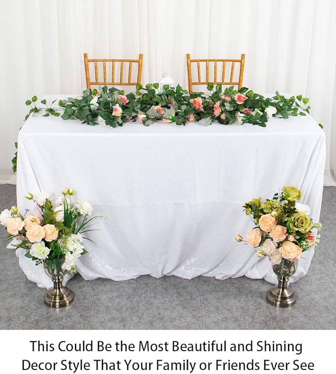 ShinyBeauty Square Tablecloth 72x72-Inch Sequin Tablecloth Overlay White Table Cover Sequined Table Cloths for Wedding White Shimmer Linen Square-Overlay for Cocktail/Cake/Dessert