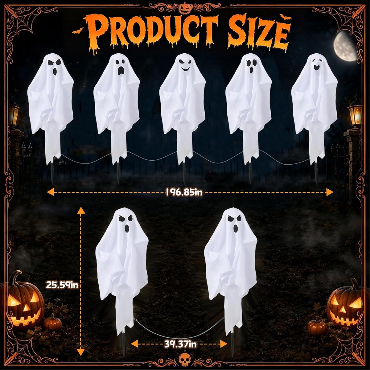 halloween decorations outdoor - solar ghost light for showing dimensions