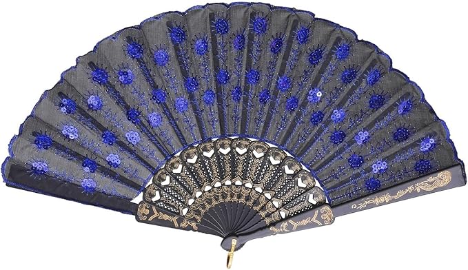 QIRMIZI 10 Pack Fabric Folding Handheld Fans, Perfect for Weddings, Parties, and Dancing,Royal Blue