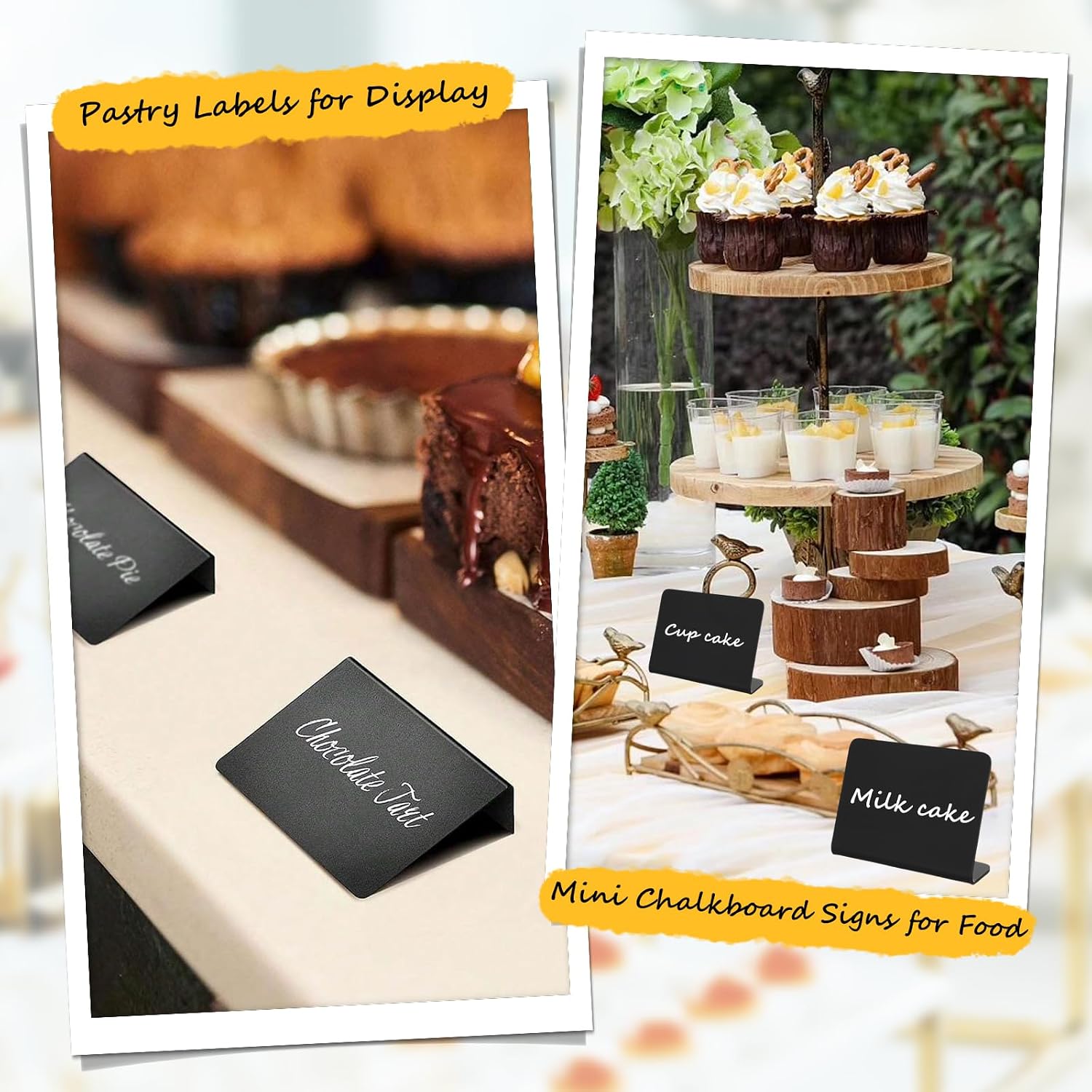 Pintuson 40 Pack Food Labels for Party Buffet - 4"x3" Mini Chalkboard Signs - Food Signs for Buffet - Catering Supplies Buffet Display for Food Display, Pastry Tags, Price Tags, Name Tags