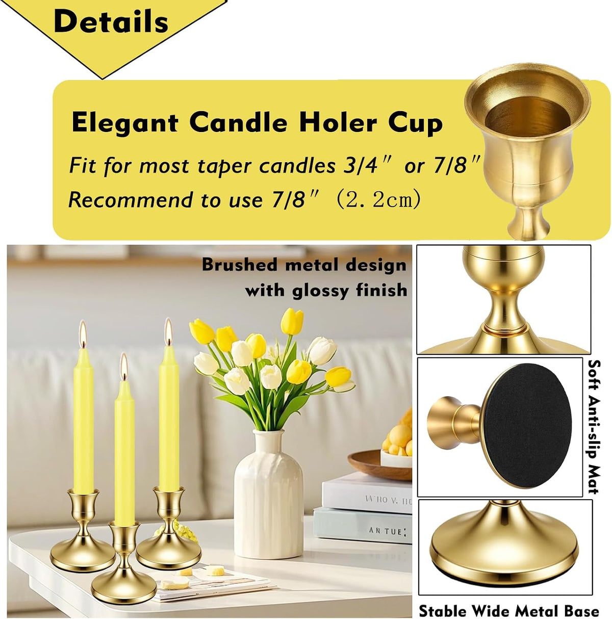 48Pack Gold Taper Candle Holders Metal Vintage Brass Candlestick Holders