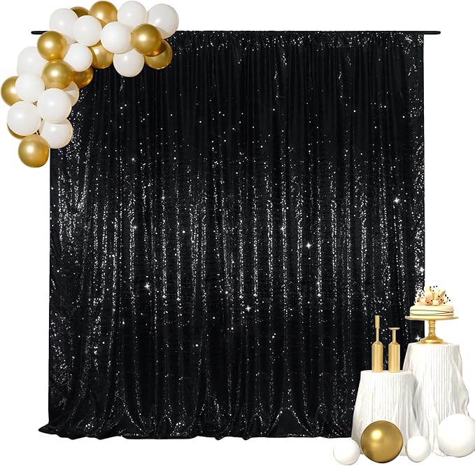 SquarePie Sequin Backdrop Less Transparent Background Sparkly Curtain for Wedding Halloween Party 5FT x 7FT Black