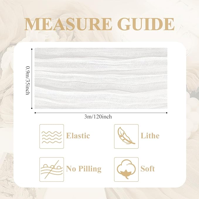 Asee'm 12pcs Cheesecloth Table Runner 120 Inches Long Ivory Boho Gauze Cheese Cloth Runner 10FT Rustic Sheer Table Runners for Christmas Wedding Party Baby Shower Spring Easter Decoration