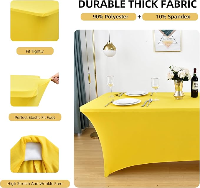 2-Pack 8ft Spandex Table Covers for Rectangle Folding Tables - Washable Elastic Tablecloth - Ultimate Fitted Table Protector for Birthday Parties, Trade Shows, Banquet