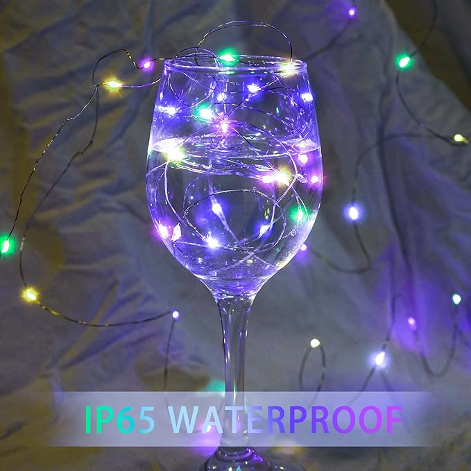 50 Pack Fairy Lights 7Ft 20 LED Twinkle String Lights 3 Modes Battery Operated Waterproof Firefly Starry for Mason Jar Party Wedding Christmas Valentines Day Table Centerpieces,Rainbow