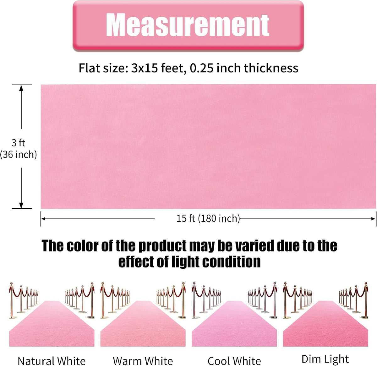 HOMBYS 450 GSM Extra Thick 3x15 ft Pink Carpet Runner for Partys & Events...