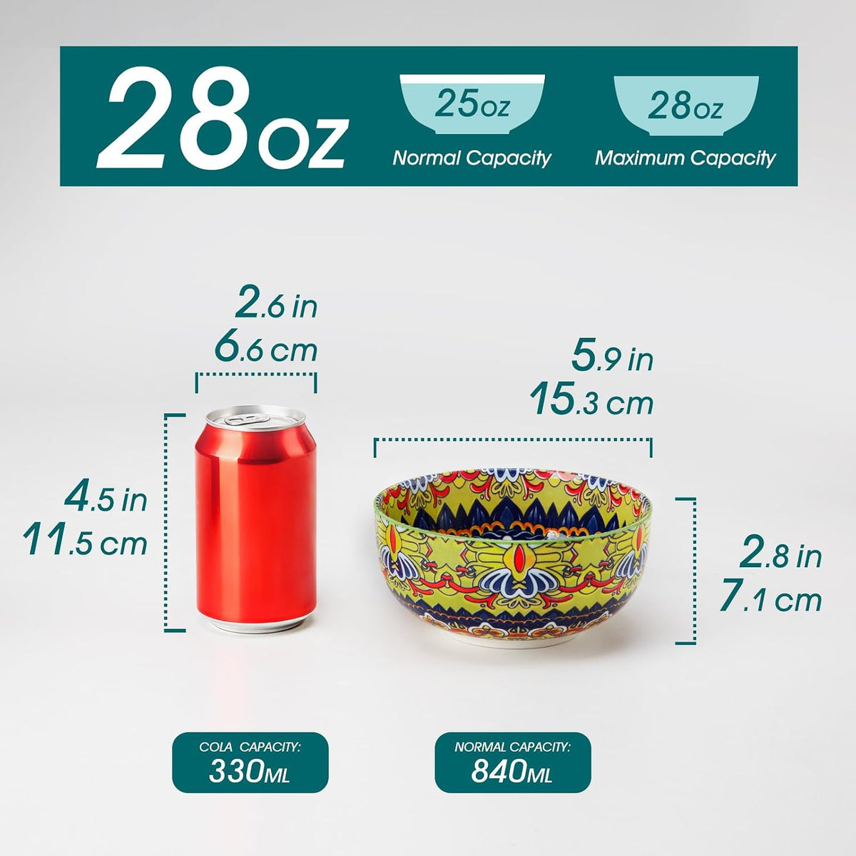 vancasso Cereal Bowls Set of 6, 28oz Porcelain Soup Bowls, Colorful