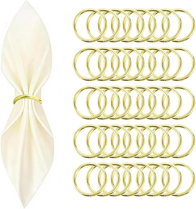 40 Pcs Gold Napkin Rings - Metal Napkin Ring(Round) Stainless Steel Napkin Rings for Table Settings Wedding Christmas Party Dinner Table