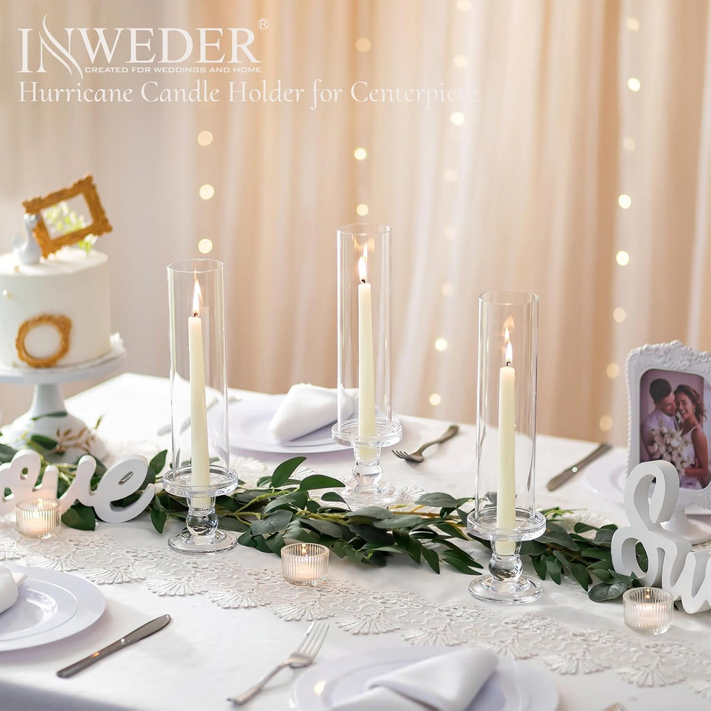 Hurricane Glass Taper Candle Holder: 2Pcs Tall Hurricane Candle Holder for Home Clear Tapered Candlestick Holders with Open Ended Glass Sleeve Candle Stick Holder for Table Centerpieces