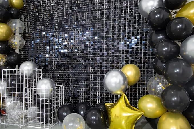 Kate Square Black Sequin Backdrop Panels for Party Decoration Glitter Sequin Panel (Pack of 12)