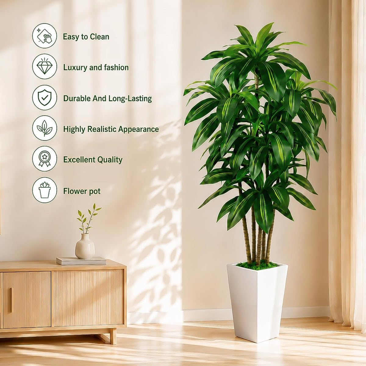 Artificial Dracaena Plants Indoor, 5FT Fake Tree Plants with Tall Planter