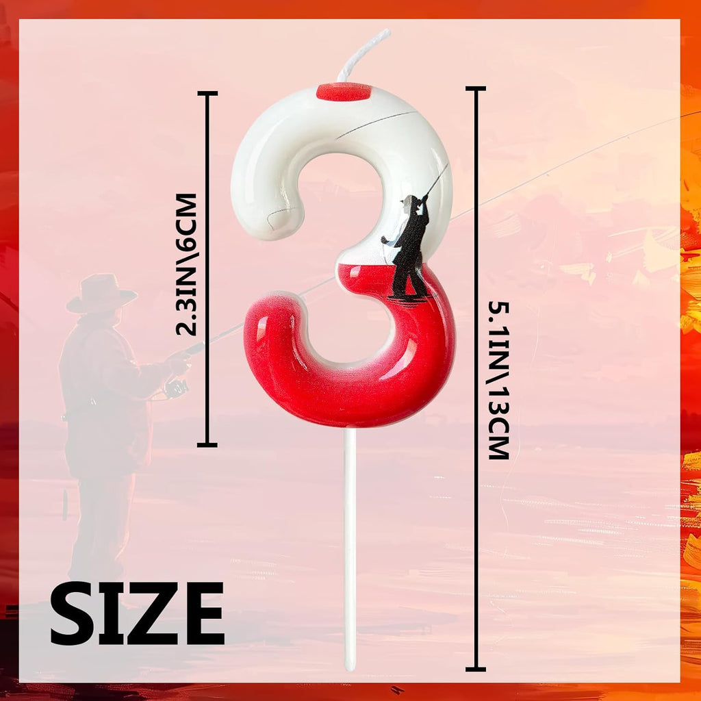 Fishing Birthday Candle Number 30 for Men, Red and White Bobber Cake Topper, Dad Grandpa Cake Decoration