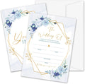 Dusty Blue Floral Wedding Invitations, 5"x 7" Elegant Blue Roses Wedding Invites Card With Envelopes, 25 PCS for Party Decorations and Supplies - A14