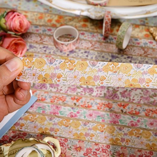 32 Rolls Washi Tape Set, Colored Floral Decorative Masking Tape, Artists Tapes for Junk Journal, Journaling, DIY Craft Projects, Scrapbooking Supplies Decor