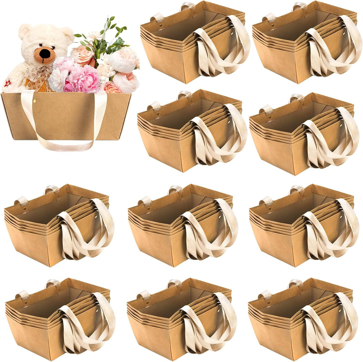 cedilis 50 pack kraft gift basket with handles, main product view