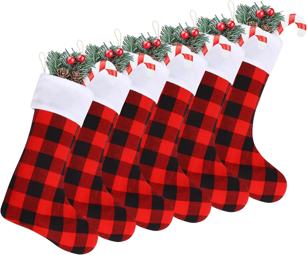 DIYASY Christmas Buffalo Plaid Stockings,6 Pack 18 Inches Large Black White Plaid Stockings