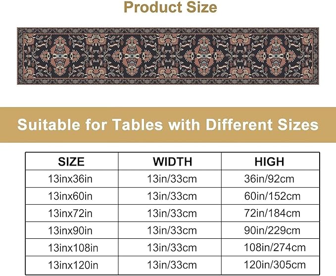 Boho Paisley Farmhouse Table Runner, Vintage Red Blue Retro Flower Rustic Country Style Floral Print Pattern for Home Kitchen Table Decor Dining Coffee Room Garden Party Decor 13x36in