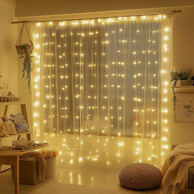 Fairy Curtain Lights, 200 LED Upgraded Tangle-Free Hanging Lights with Remote, USB Plug in String Lights for Bedroom Wall Window Wedding Party Xmas Home Décor - 6.6 x 6.6 Ft, Warm White