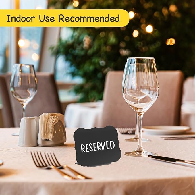 PigPotParty 12 Pcs Food Labels for Party Buffet w/Cleaning Spray, 4"x3" Mini Chalkboard Signs Include 2 Liquid Chalk Markers for Food Display - Food Tags- Table Palce Card (Waved Shape)