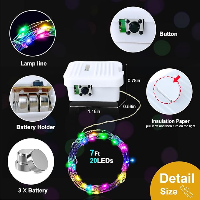 pozzolanas 24 Pack 7ft Waterproof LED Fairy Lights - Battery Operated String Lights with 20 LEDs for Home, Mason Jar, Party, Wedding, Halloween, Christmas Decorations (12 Multicolor & 12 Warm White)