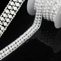PEARLY JUN 2 Yards Pearl Rhinestone Trim Chain Silver Crystal Fringe Diamond Applique Ribbon String Tassel Strip for Sewing Wedding Dress Crafting Crafts Flower Embellishments