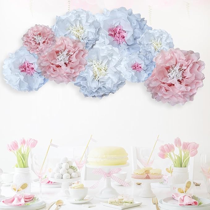 Pink Paper Flowers Decoration-Blush Pink Cream Colorful Paper Pom Poms Wall Decor for Baby Showers, Weddings, Graduations, Tea Parties, Engagement