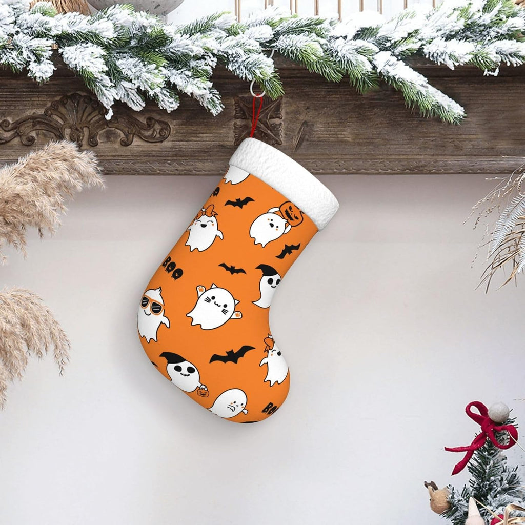 Halloween Ghost Christmas Stockings Hanging Decoration Stockings | 17.7 Inch Xmas Stockings for Fireplace Family Party Holiday Decor 1PCS