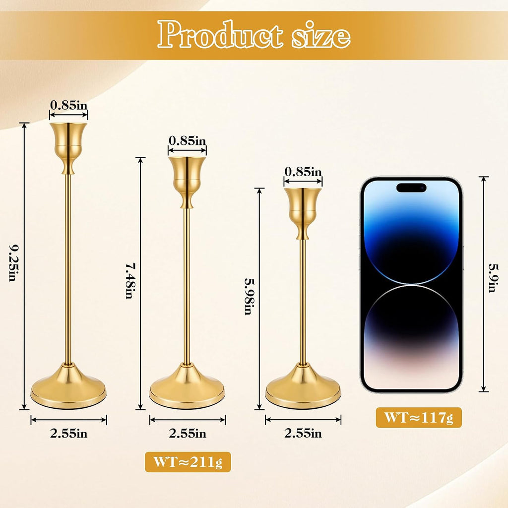 Candlestick Holders-3PCS, Taper Candle Holder for Candlesticks, Metal Taper Candle Holders Glaceful Decor Set for Wedding Centerpieces, Christmas, Birthday Party, Holiday Dinning Table Décor