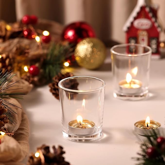 DARJEN 60Pcs Votive Candle Holders- Clear Tea Lights Candle Holder, Glass Candle Holders Bulk for Wedding Centerpieces, Festival & Party Table Centerpiece Decor