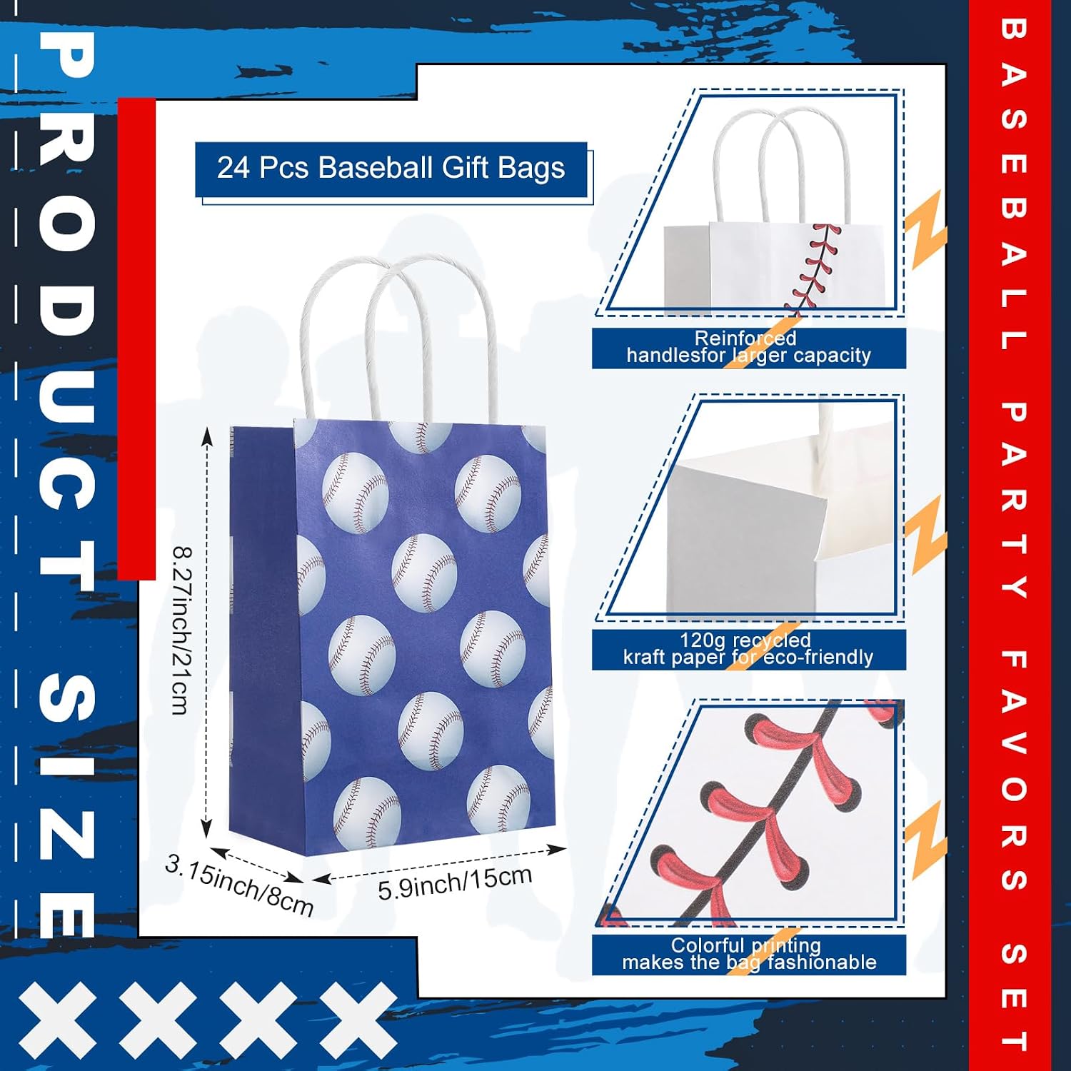 72 Pcs Baseball Party Favors Set Includes 24 Paper Gift Bags 24 Silicone Wristbands 24 Sports Stress Balls Goodie Bag Fillers Gifts for Sports Themed Birthday Party Supplies