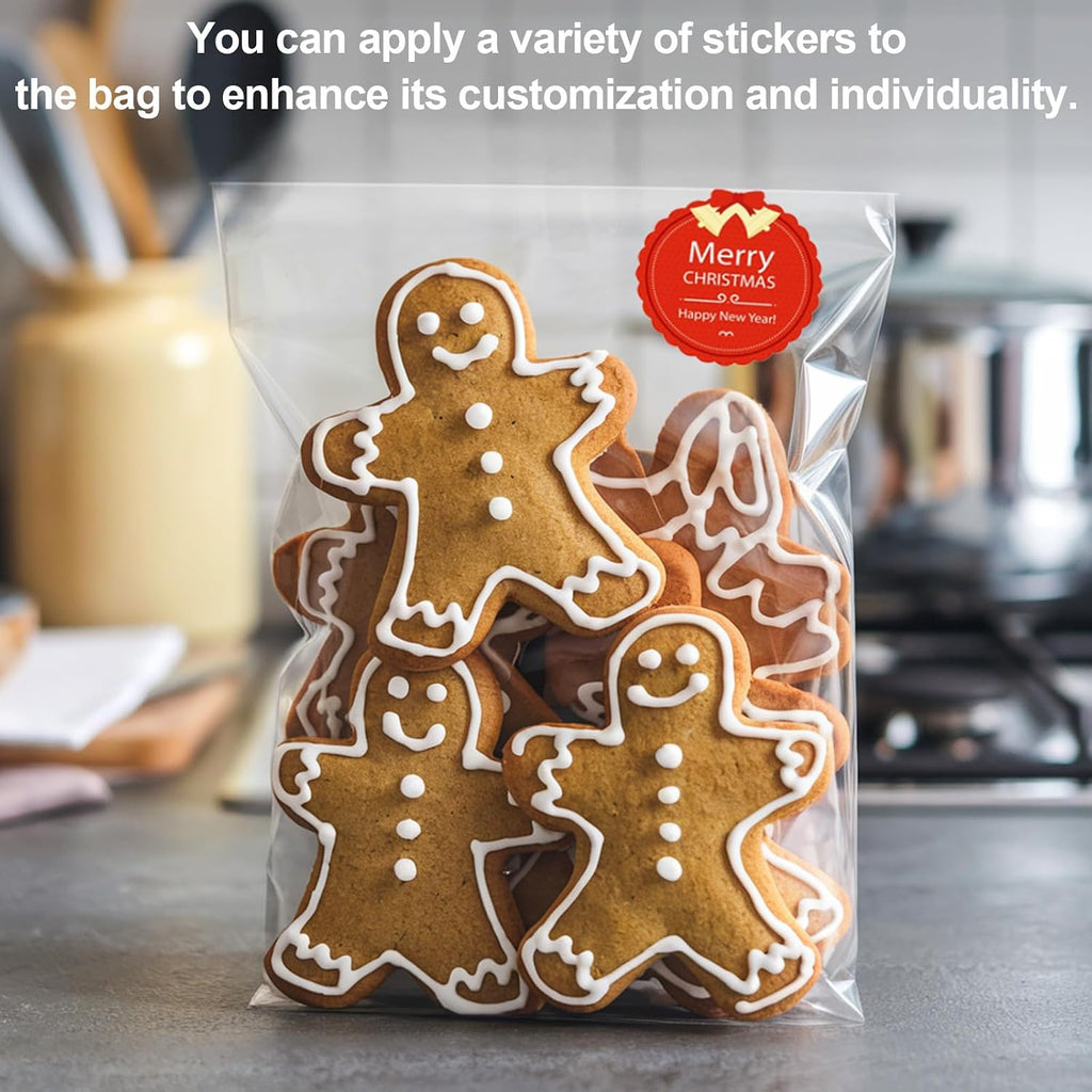 300 Pcs Cookie Bags with Seal, 5"x7" Clear Cellophane Bags | Resealable Closure, Food-Safe Material, Moisture Resistant, Party Favors, Bakery Display