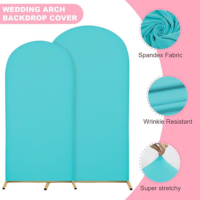 Wedding Arch Covers Arch Backdrop Cover Arch Stand Covers 7.2FT 6FT Set of 2 Arch Cover Spandex Fabric Stretchy Backdrop for Wedding Birthday Party Decoration Baby Shower (Sky Blue)